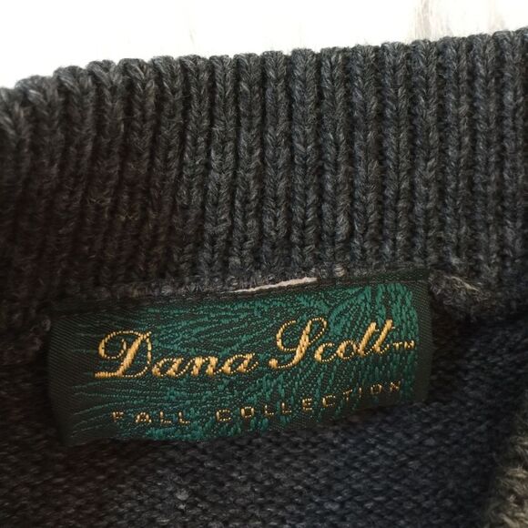 Dana Scott Vintage Gray Rose Fair Isle Long Sleeve Mock Neck Pullover Sweater M - Picture 5 of 7